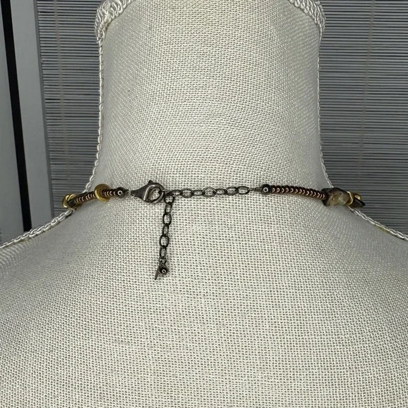 Silpada Necklace Abalone Shell Brass Beads Sterling Clasp Adjustable Boho - Picture 3 of 5